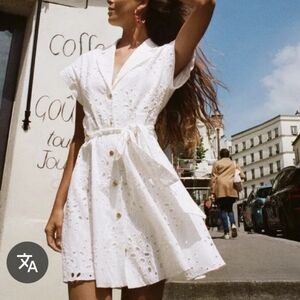 NWT Zara White Eyelet Mini Dress